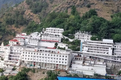 Vaishno Devi Temple, a renowned temple in Jammu elegantly nestled on the top of mountains.