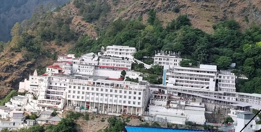 Vaishno Devi Temple, a renowned temple in Jammu elegantly nestled on the top of mountains.