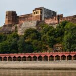 Magnificent view of red scintillating Akhnoor Fort of Jammu symbol of Valour