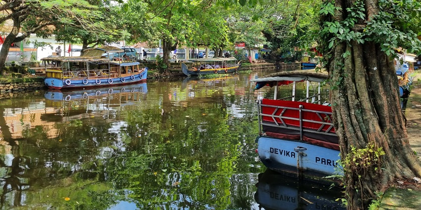 A view of the houseboats at Alleppey, which is also known as the Venice of the East