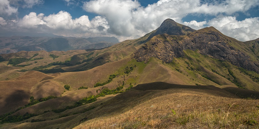 Anamudi Peak, the highest peak in South India, gives breathtaking views of the valleys.