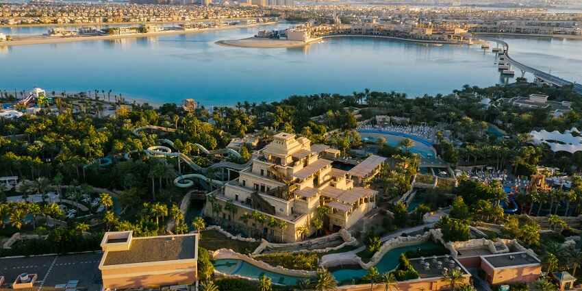 Aerial view of water sledge of Atlantis waterpark in Dubai - Best theme parks in Dubai