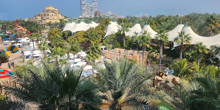 An aerial view of a water park