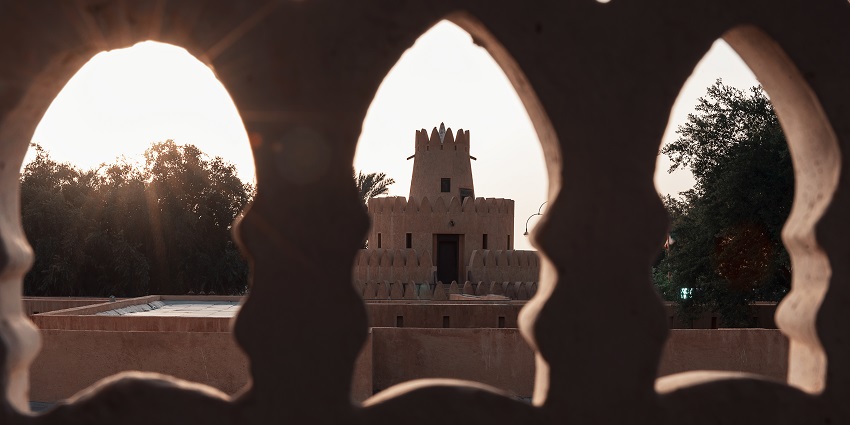 A beautiful sunset image from the inside of the Al Ain Palace Museum