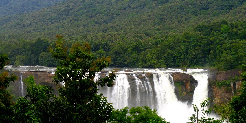 A stunning view of Athirappilly Waterfalls in Kerala offering breathtaking landscapes