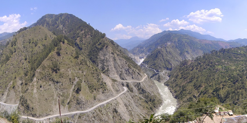 Aerial view of Baglihar Dam on the Chenab, popular amongst places to visit near Patnitop.