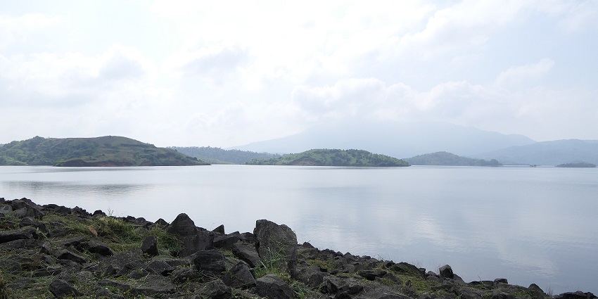 Panoramic view from rocky edges of Banasura Sagar Dam- the largest earth dam in Asia