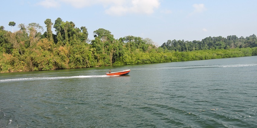 A boat going through Baratang, one of the best places to visit in Andaman and Nicobar.