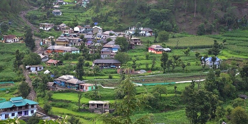 Panoramic views of the beautiful Batseri Village near the Kalpa village in Himachal