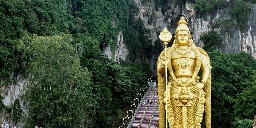 Colorful Batu Cave stairs leading up to the temple - places to visit in Kuala Lumpur