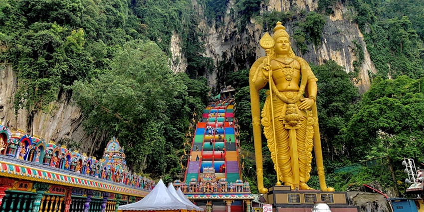 View of scenic Batu Caves stairs - one of the best places to visit near Kuala Lumpur
