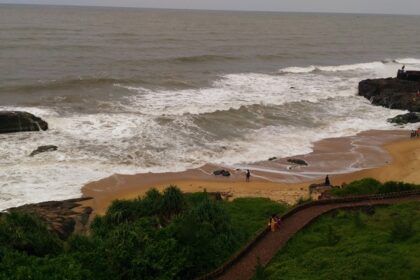 Beach view of Bekal, golden sands and the Bekal Fort- best places to visit in Bekal.