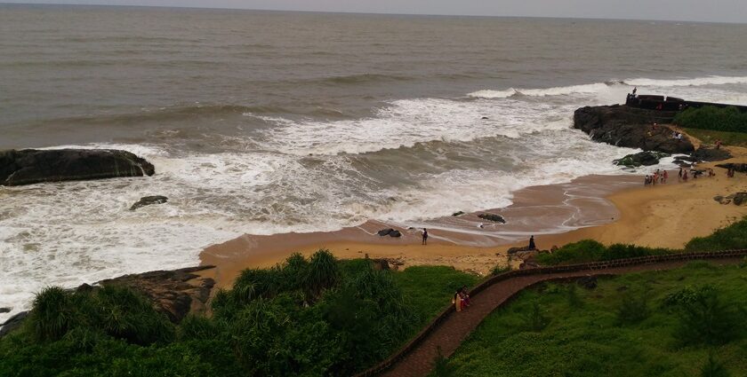 Beach view of Bekal, golden sands and the Bekal Fort- best places to visit in Bekal.