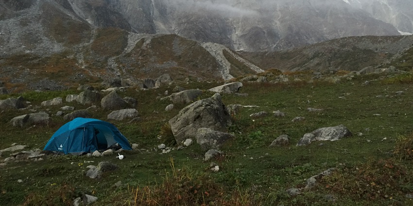 Early morning view of Beas Kund campsite