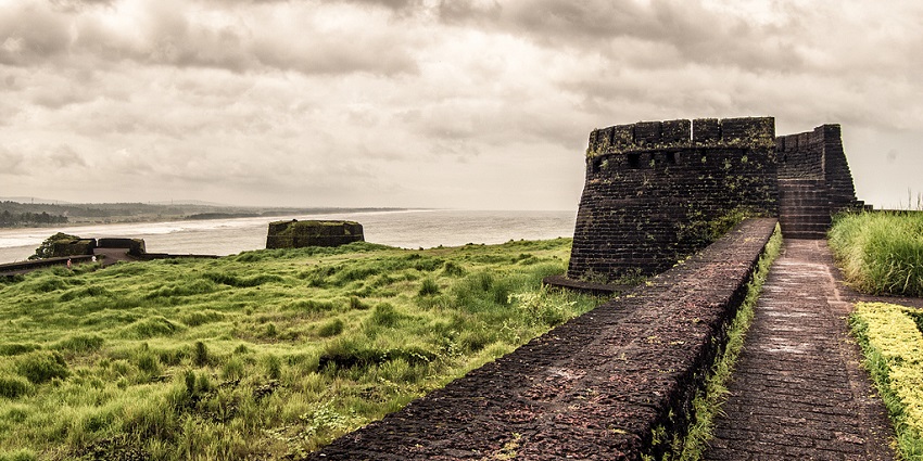 View from the Bekal Fort of Kasargod looking over the verdant meadows all around