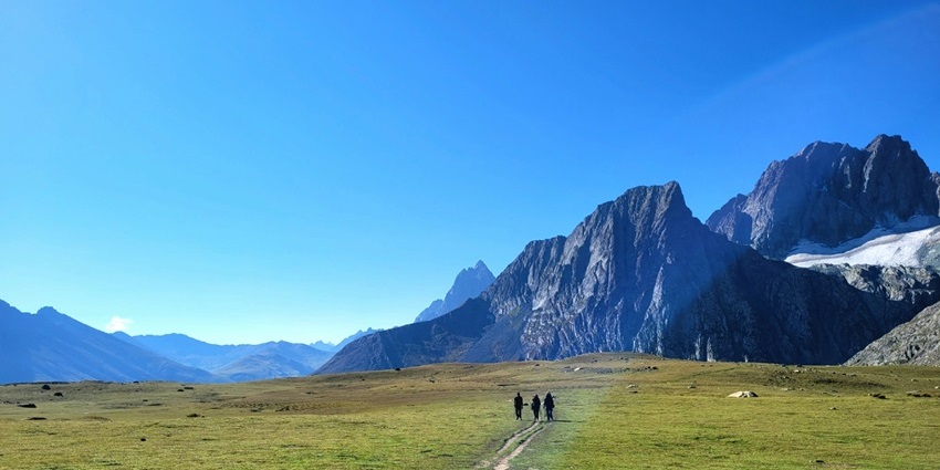 An idyllic view of Botapathri featuring towering peaks, verdant valleys, and lush trees.
