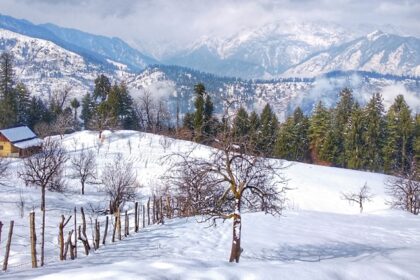 View of a snow-laden camping site in Kufri, one of the hill stations near Vaishno Devi