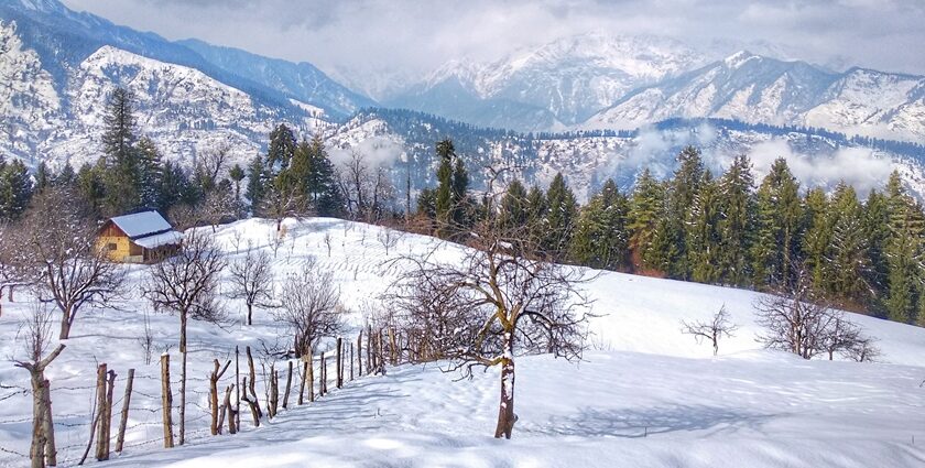 View of a snow-laden camping site in Kufri, one of the hill stations near Vaishno Devi