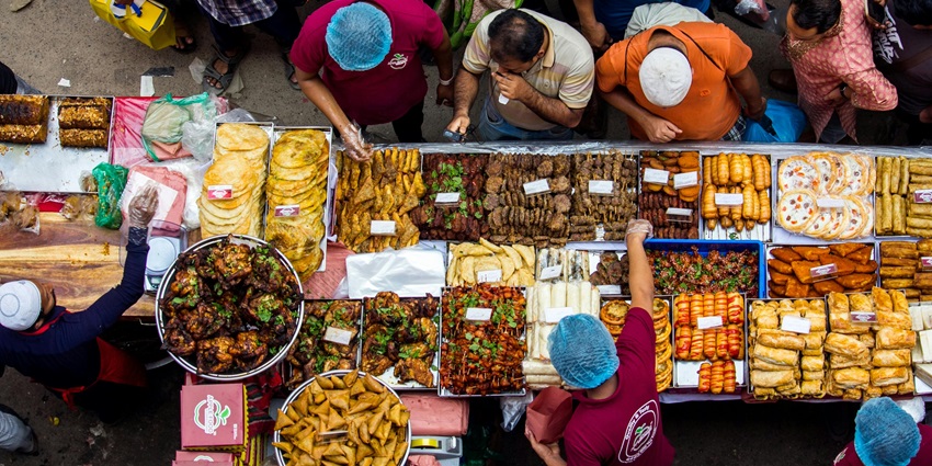 The beautiful aerial view of people shopping in the Chalai Bazaar shopping area nearby