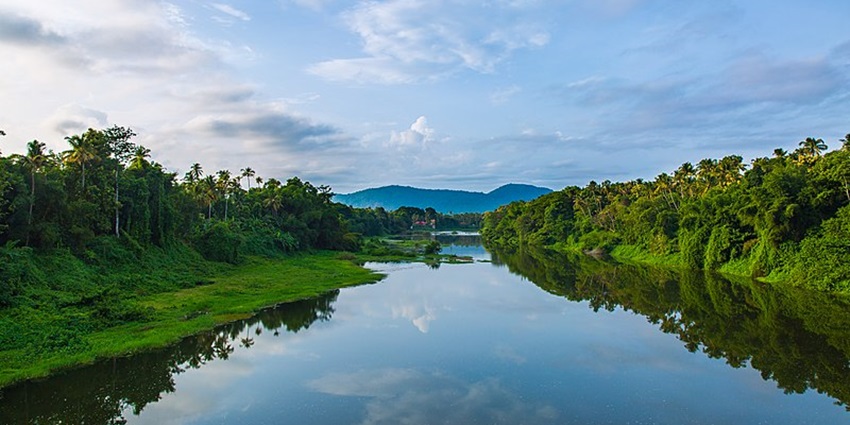 A river with mountains in background