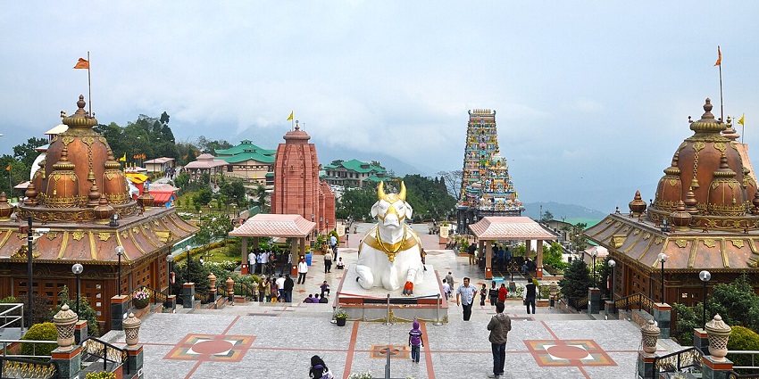 A breathtaking aerial view of Chardham Temple in Sikkim, which is a must-visit for all.