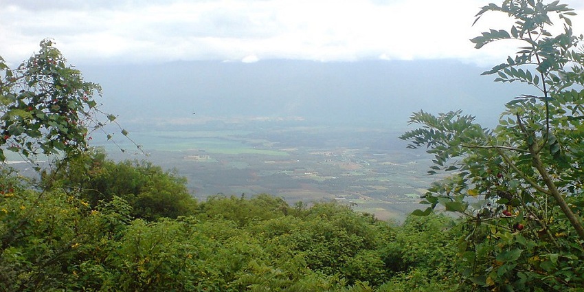 Panoramic view of the hill from the Chellarkovil Viewpoint near the waterfall in Kerala