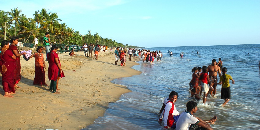 Unwind at the serene beach and blue waters of Cherai Beach, Kochi, Kerala, India.