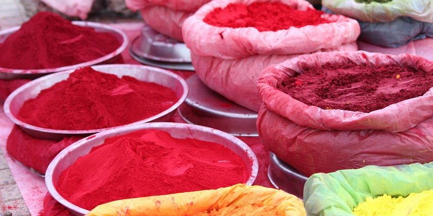 Colourful powders in the market for celebrating Holi in Andaman and Nicobar Islands