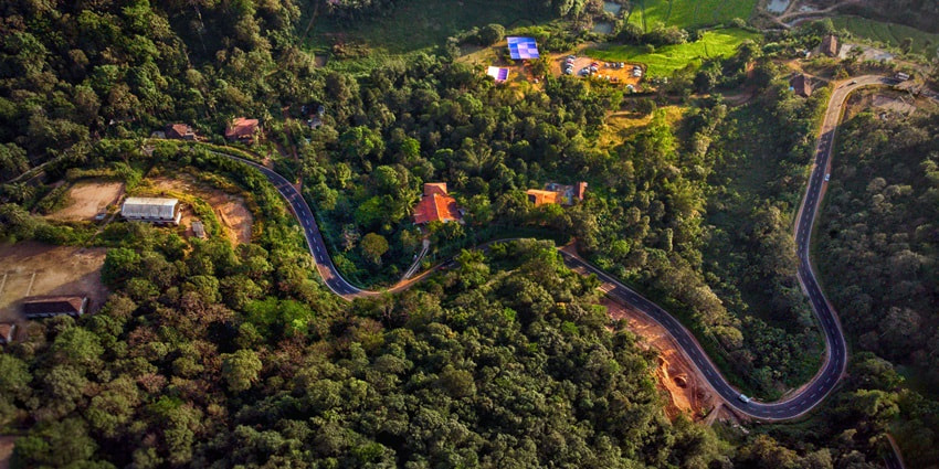 Aerial view of hairpin bends - one of the best hill stations in tamilnadu and kerala
