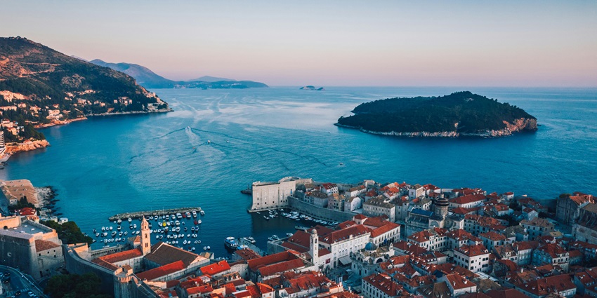 An aerial view of the vast ocean surrounding the beautiful Dubrovnik-Neretva County