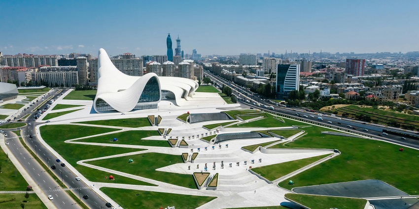 The Heydar Aliyev Center in Baku is a unique cultural place to visit in the world in April