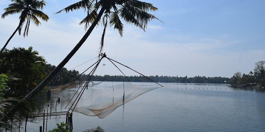 The view of fishnet over Periyar River - one of the best places to visit in Aluva