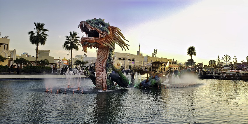 Replica of Dragon in water in Global Village Dubai - Adventure Park in Dubai