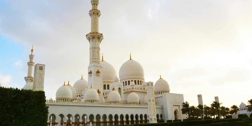 The spectacular view of the serene Grand mosque, one of the mosques in Dubai, UAE.