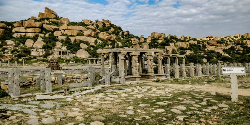 A picture of the historical group of monuments in Hampi, built during the Vijayanagara Empire