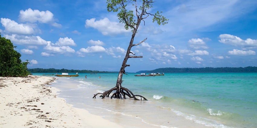 A view of Havelock Island also known as Swaraj Island is tucked away in the Andaman Ocean.