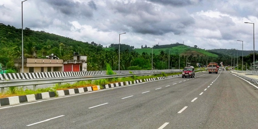 Green Hills and the highway passing through enchanting hills of Thrissur, Kerala