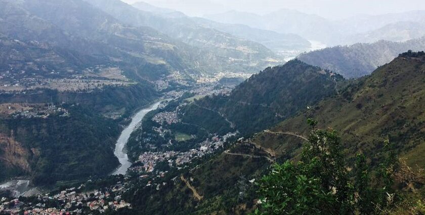 Aerial view of the valley of Himachal Pradesh, surrounded by beautiful Flora