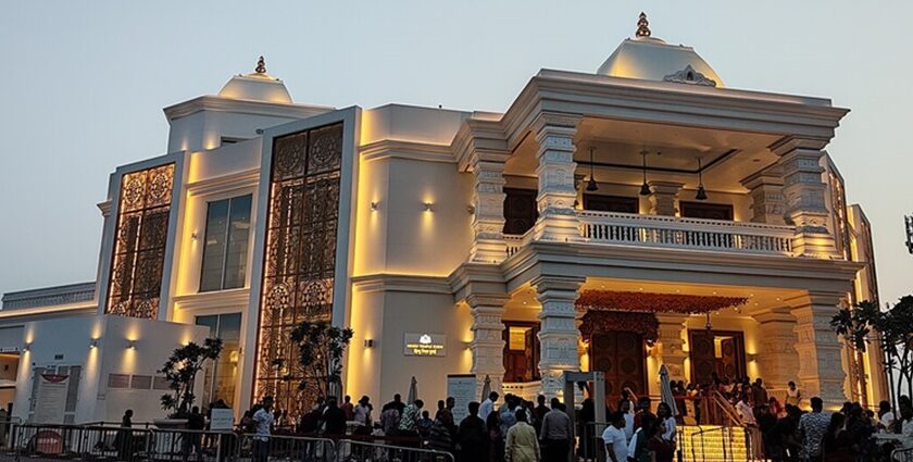 Devotees offering prayers at the peaceful Hindu Temple, one of the temples in Dubai.