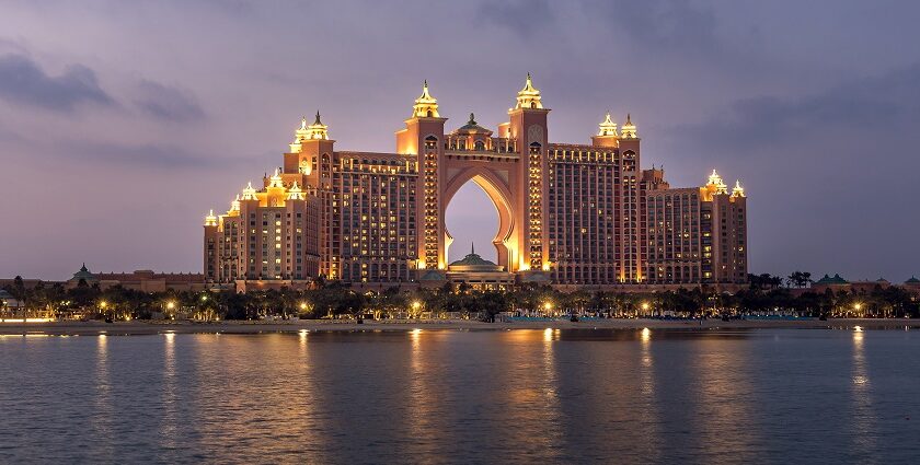 Picture of a marvellous hotel in Dubai during the evening time