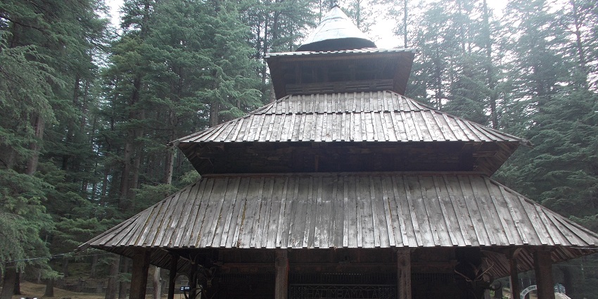 Devotees gathered at the front the Dhungari Temple located in Manali, Himachal Pradesh.