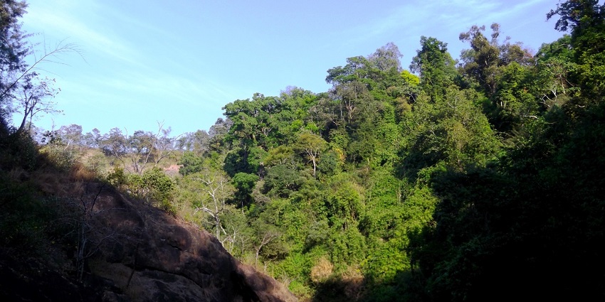 A beautiful waterfall near green hills