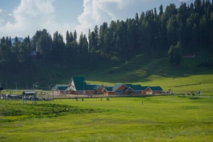 A view of the lush green landscapes of the Katra mountains in Jammu and Kashmir