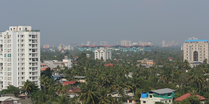 Majestic snapshot of the Jawaharlal Nehru Stadium from the top of the hill in the city