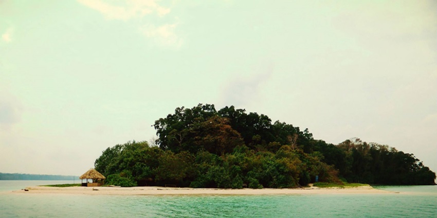 Jolly Buoy Island has a backdrop of a clear blue sky and stunning natural surroundings
