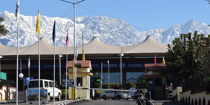 View from Kangra Airport: breathtaking panorama of hills and valleys and snow covered