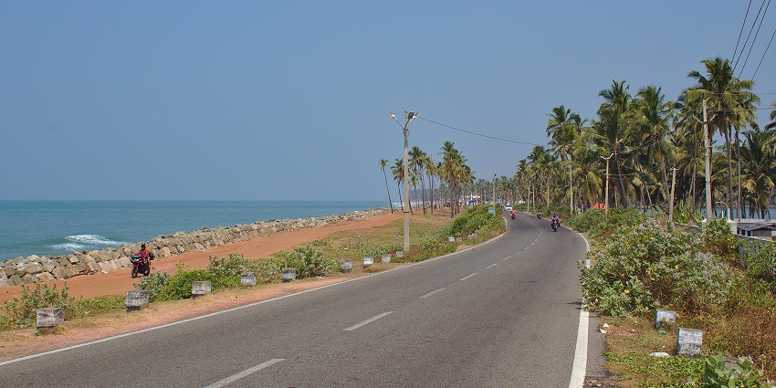 A road adjacent to the seashore