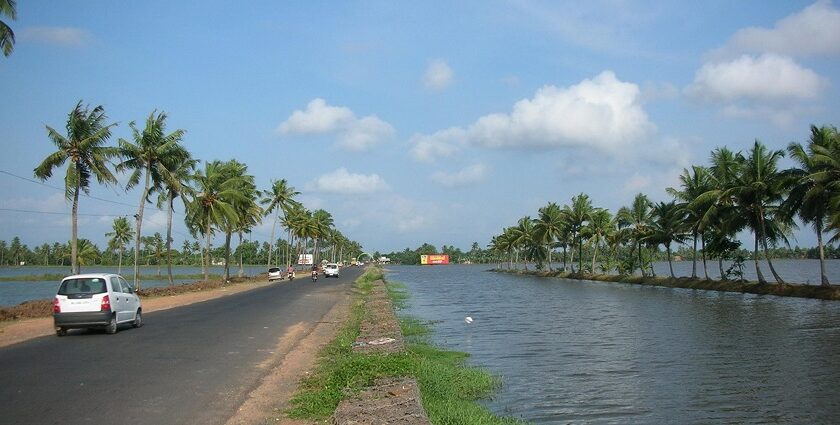 Scenic view of Alleppey Changanassery Road - visit the most haunted places in Kerala