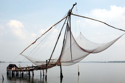 The view of Chinese fishing nets at one of the places to visit in Kochi, Kerala, India.