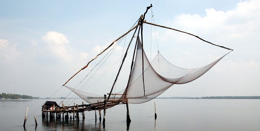 The view of Chinese fishing nets at one of the places to visit in Kochi, Kerala, India.